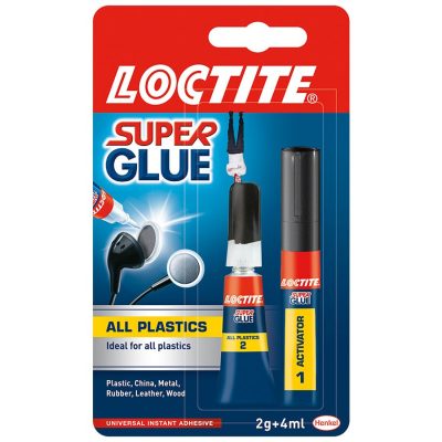 Loctite Super Glue All Plastics Bonding System – 4g Tube – Bonds Plastic, Wood, Metal, Rubber